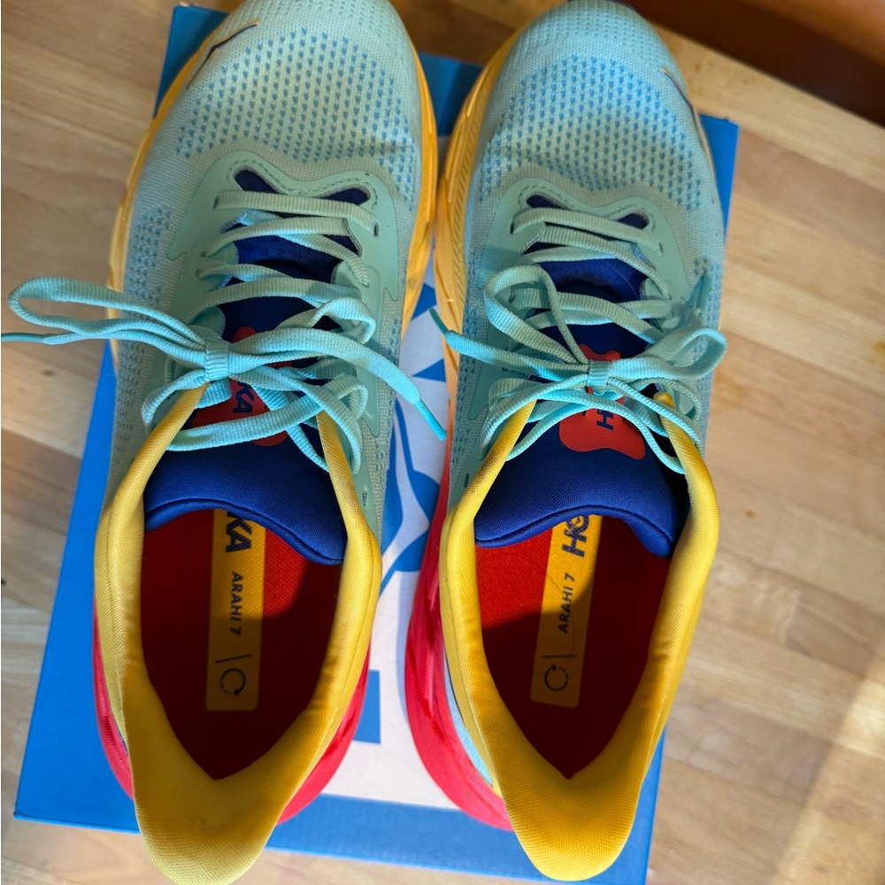 Hoka Arahi 7 Running Shoes in Light Blue and Yellow size 9.5 - Picture 2 of 5